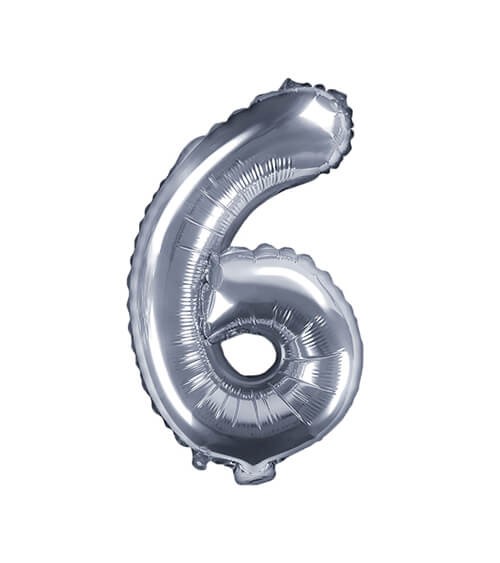 Folienballon Zahl "6" - silber - 35 cm