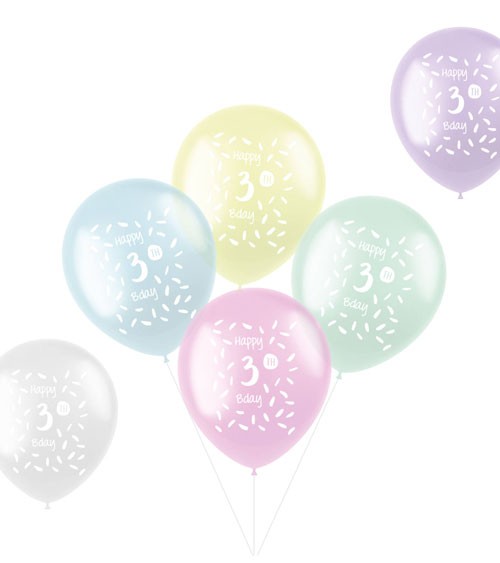 Luftballon-Set "Happy 3th Bday" - Farbmix transparent - 6-teilig