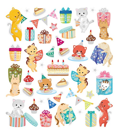 Sticker "Geburtstags-Kätzchen" - mit Glitter - 1 Bogen