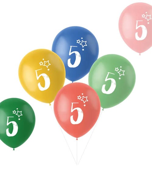 Luftballon-Set "5. Geburtstag" - Retro-Farbmix - 6-teilig