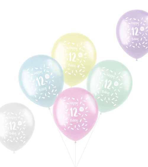 Luftballon-Set "Happy 12th Bday" - Farbmix transparent - 6-teilig