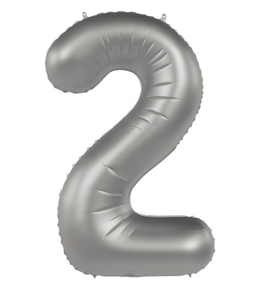 Folienballon Zahl "2" - satin silber - 86 cm