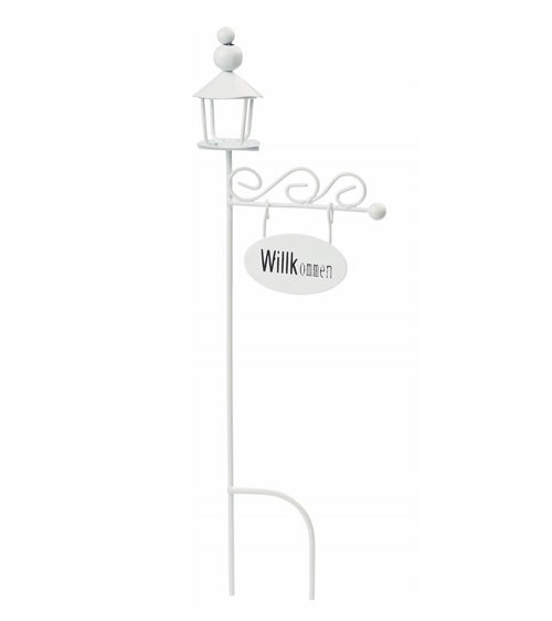 Kleine Laterne mit Schild "Willkommen" - weiß - 16 cm