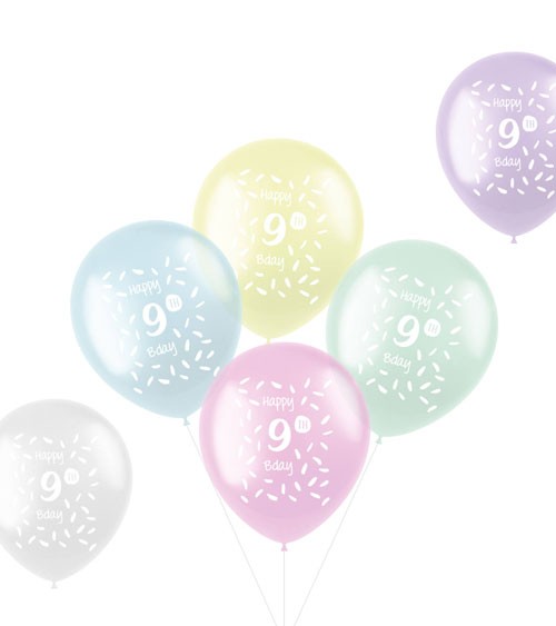 Luftballon-Set "Happy 9th Bday" - Farbmix transparent - 6-teilig