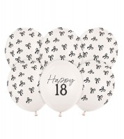 Luftballons mit Schleifen "Happy 18" - off-white - 6 Stück