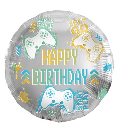 Folienballon "Happy Birthday" - Gaming - 45 cm