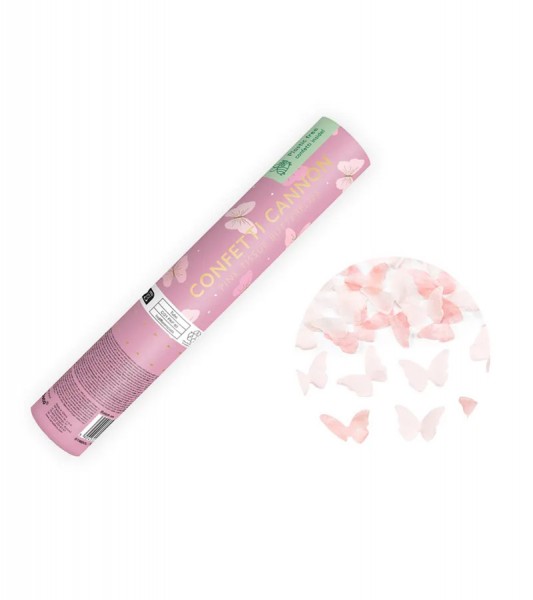 Kleine Konfetti-Kanone mit rosa Schmetterlingen - 20 cm