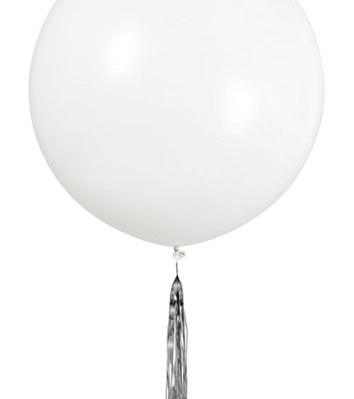 Weißer Riesenballon mit silberner Tassel - 61 cm