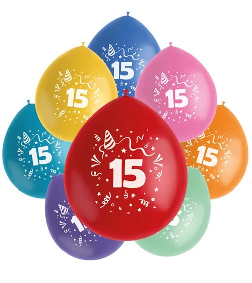 Luftballon-Set "Party - 15 Jahre" - Farbmix - 8-teilig
