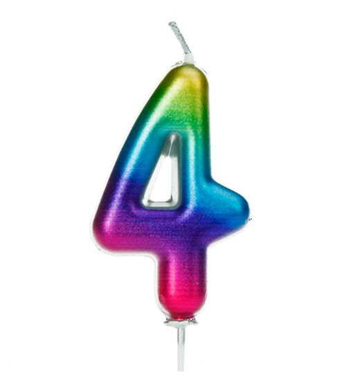 Geburtstagskerze Zahl "4" - metallic rainbow