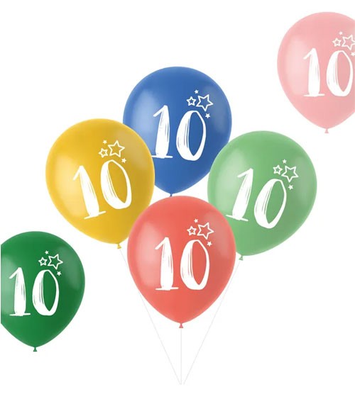 Luftballon-Set "10. Geburtstag" - Retro-Farbmix - 6-teilig