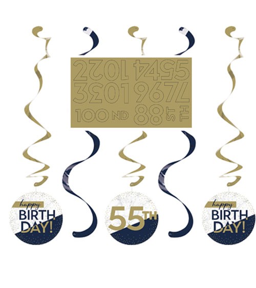 Spiralgirlanden mit Stickern "Navy & Gold" - Happy Birthday - 5 Stück