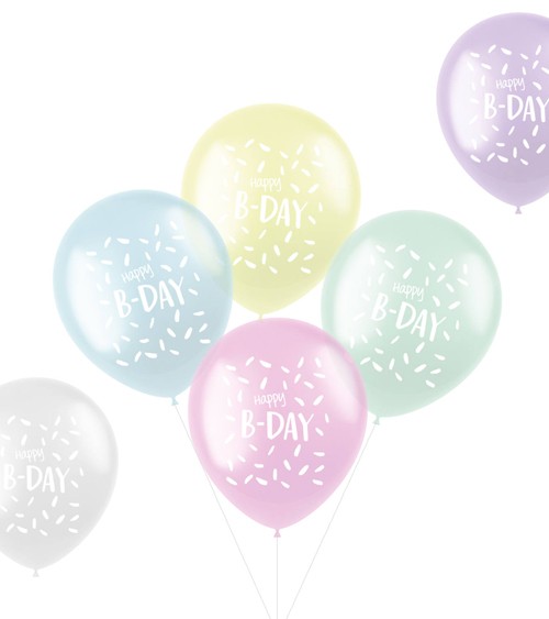 Luftballon-Set "Happy B-Day" - Farbmix transparent - 6-teilig