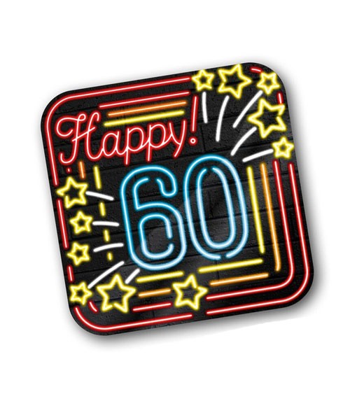 Wanddekoration "Happy 60" - Neon - 50 x 50 cm