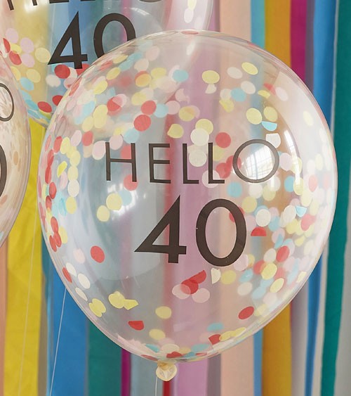Konfetti-Ballons "Hello 40" - bunt - 5 Stück