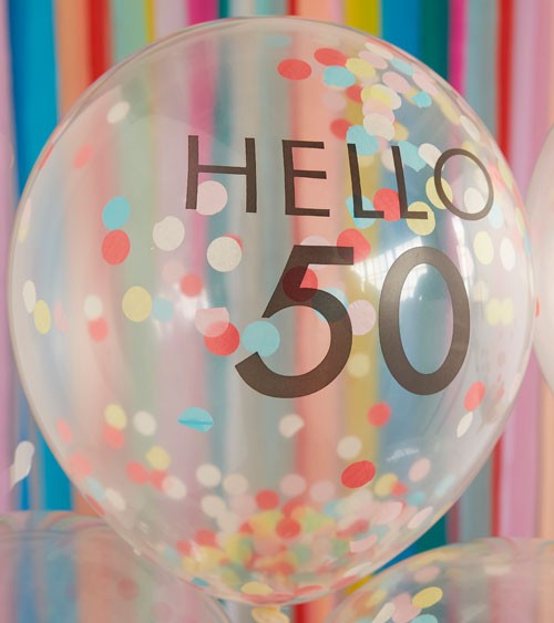 Konfetti-Ballons "Hello 50" - bunt - 5 Stück