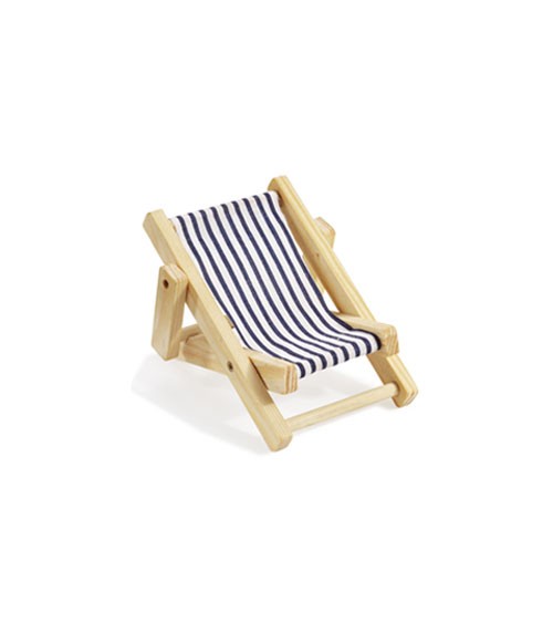 Kleiner Holz-Liegestuhl - blau gestreift - 9 cm