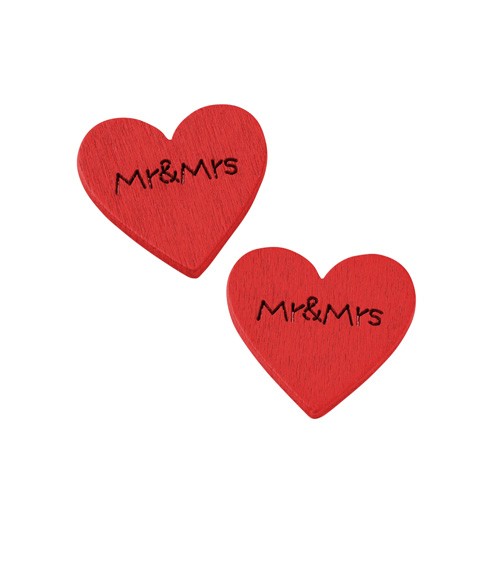 Herz-Streuteile aus Holz "Mr & Mrs" - rot - 3 cm - 10 Stück