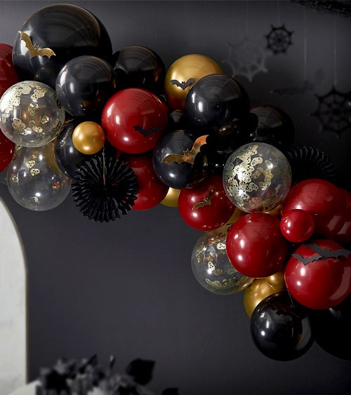 Ballongirlanden-Set "Halloween" - gold, schwarz, burgund - 54-teilig