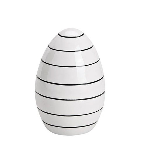 Deko-Ei aus Porzellan mit schwarzen Streifen - 8 x 12 cm