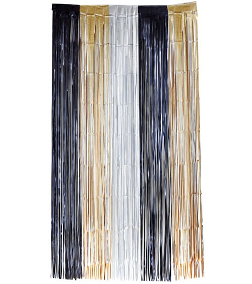 Fransenvorhang - schwarz, gold, silber - 1 x 2 m