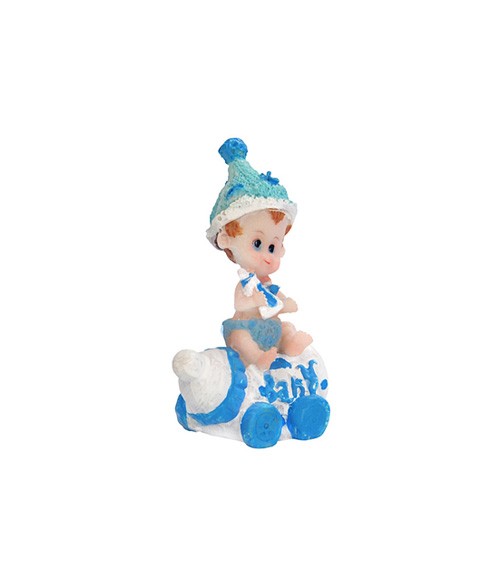 Deko-Figur "Baby mit Fläschchen" - blau