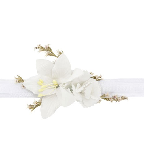 Stoffarmband mit Kunstblumen - weiß