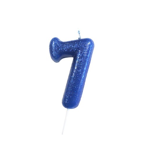 Geburtstagskerze mit Glitter "7" - blau