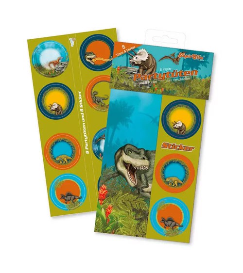 Papiertüten "T-Rex" mit Stickern - 8 Stück