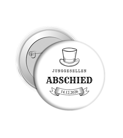 Dein Button "Junggesellenabschied Zylinderhut" - Wunschdatum & Farbwahl