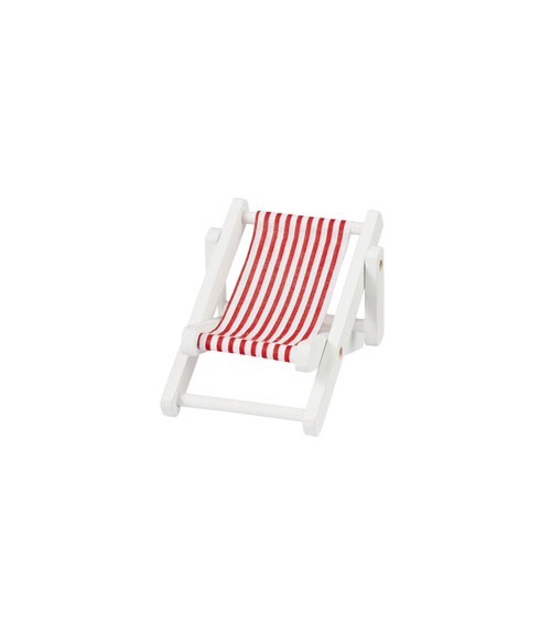 Kleiner weißer Holz-Liegestuhl - rot gestreift - 9 cm