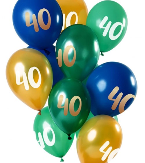 Metallic-Luftballon-Set "40" - Grün, Blau, Gold - 12-teilig