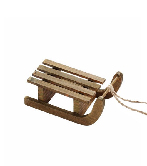 Mini Holz-Schlitten mit Juteschnur - braun - 7 cm