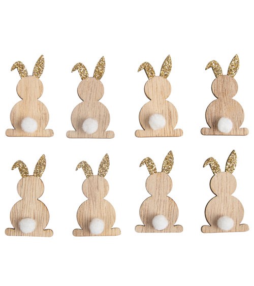Holz-Streuteile mit Glitter "Hasen" mit Klebepunkt - 4,5 cm - 8 Stück