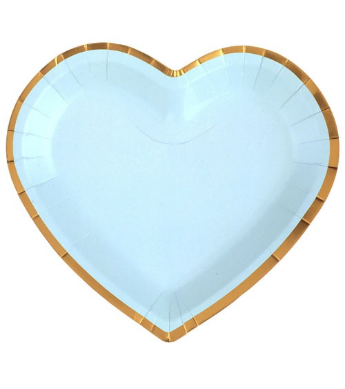 Herz-Pappteller mit goldenem Rand - sky blue - 10 Stück