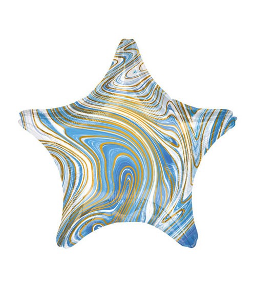 Stern-Folienballon - marmoriert - blau, gold - 48 cm