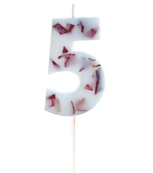 Kuchenkerze "5" mit gepressten Blüten - 9 cm