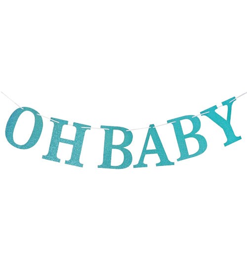 DIY Girlande mit Glitzer "Oh Baby" - blau - 3 m