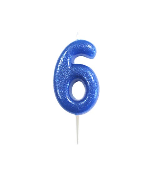 Geburtstagskerze mit Glitter "6" - blau