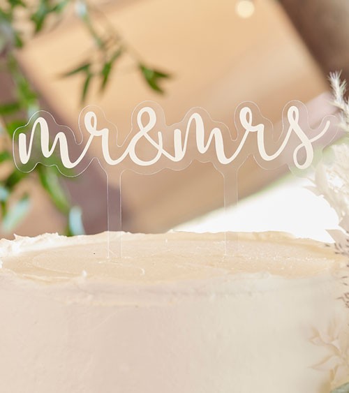 Cake-Topper aus Acryl "Mr & Mrs" - transparent, weiß