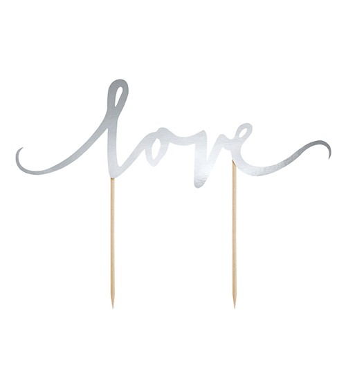 Love-Tortenstecker aus Papier "Script" - silber metallic