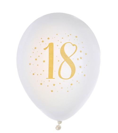Luftballons "18" - weiß, gold - 8 Stück
