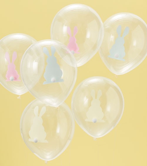 Transparente Ballons mit Osterhasen und Pom Poms - 9 Stück