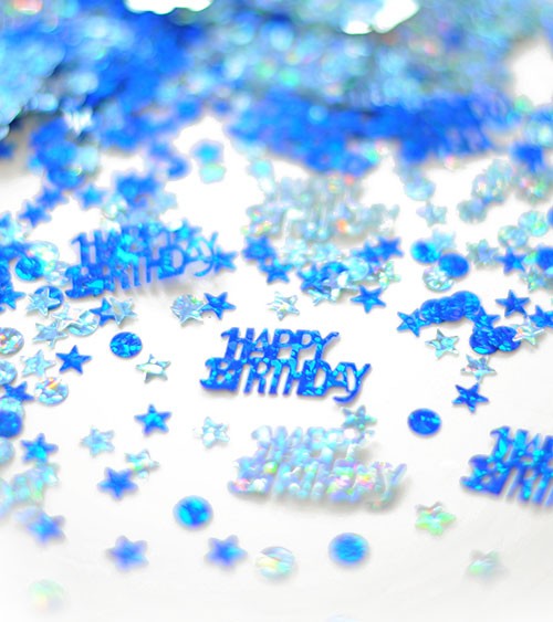 Holographic-Streukonfetti "Happy Birthday" - blau/silber - 15 g