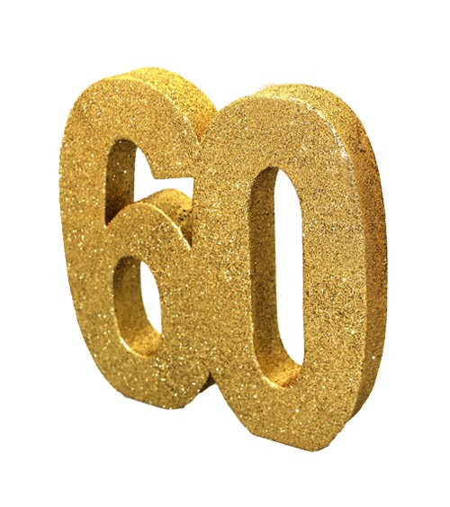Tischdeko Zahl "60" - glitter gold - 20 cm