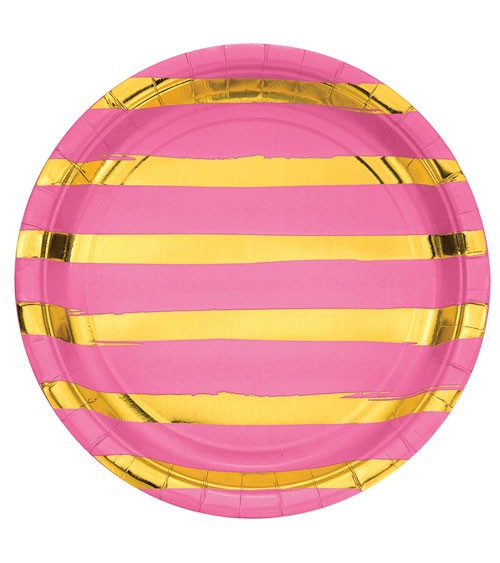 Pappteller - candy pink/gold - 8 Stück