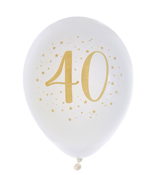 Luftballons "40" - weiß, gold - 8 Stück