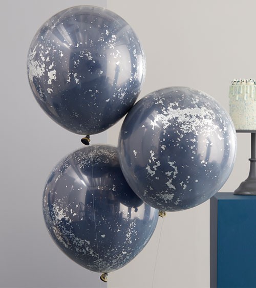 Konfetti-Ballons - doppellagig - blau & silber - 46 cm - 3 Stück