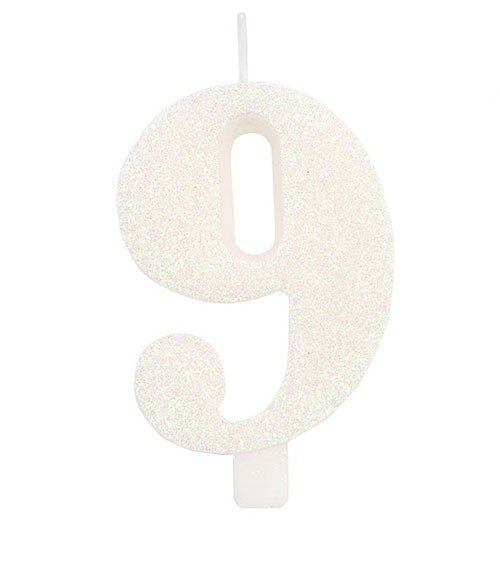 Geburtstagskerze mit Glitter "9" - weiß
