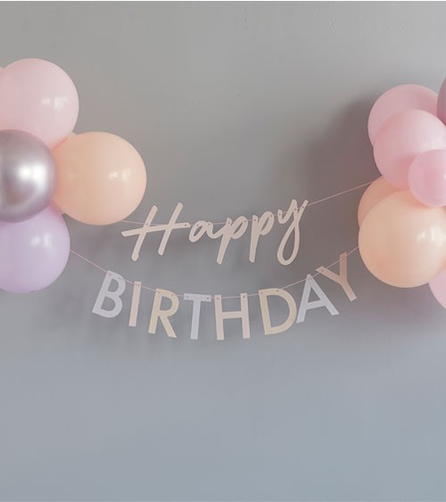 Happy Birthday Girlande mit Ballons - pastell - 25-teilig